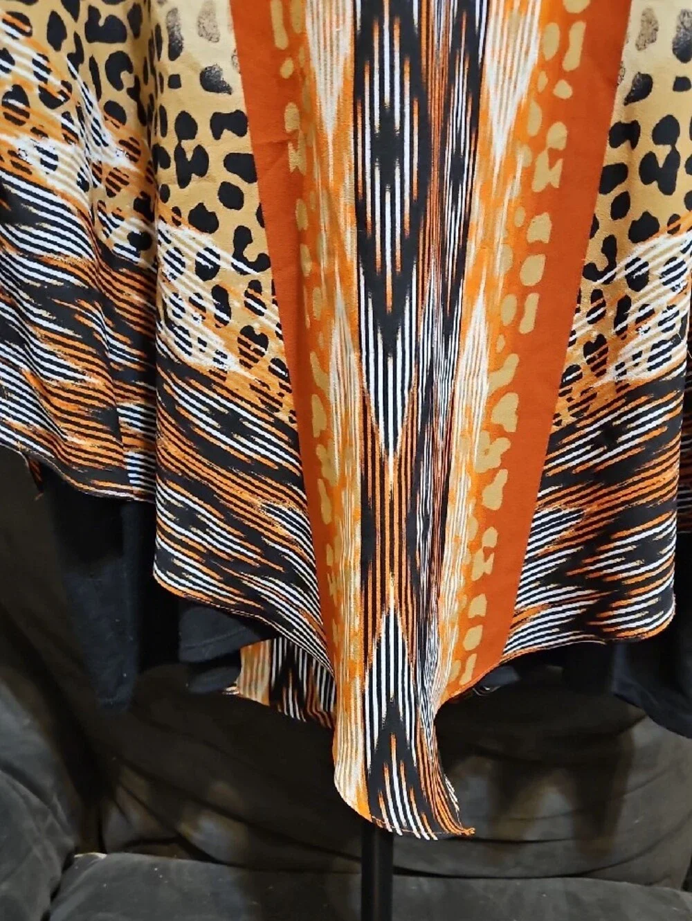 Ruby Rd. Mixed Animal-Print Poncho Top in Orange, Cream, Black, Brown - Picture 3 of 6